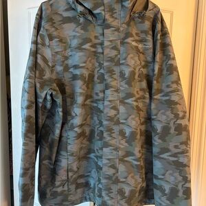 Eddie Bauer Men's Hooded Raincoat — Gray and Olive Camo